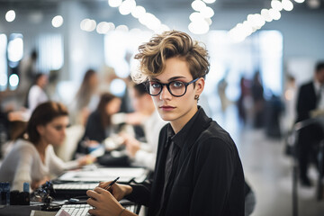 androgynous young person in the office