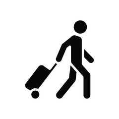 Traveler man icon. Simple solid style. Passenger pulling rolling bag, business trip, vacation, tourism concept. Black silhouette, glyph symbol. Vector illustration isolated.
