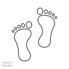 Obraz premium Foot print icon. Simple outline style. Bare foot print, feet, human footstep, footprint concept. Thin line symbol. Vector illustration isolated. Editable stroke.