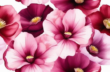 bright pink petunia flowers are painted in watercolor. petunia design