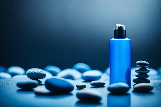 anodised blue deodorant srpay and pebbles