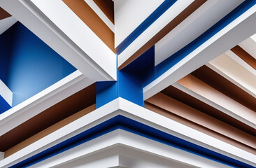 background of architectural elements in blue and beige. Geometric lines. architectural pattern