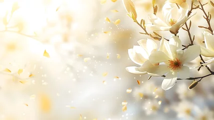 Rolgordijnen flowering magnolia blossom on sunny spring background, close-up of beautiful springtime flora, floral easter background concept with copy space © Ziyan