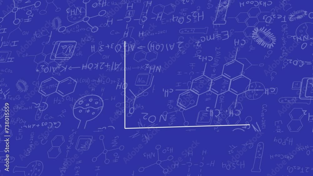 Poster animation of mathematical data processing over blue background