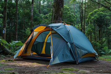 Camping tent, Nature travel concept. generative AI