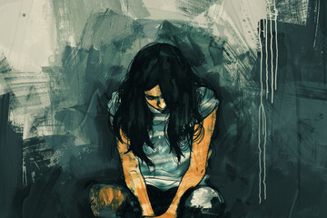illustration of depressed woman. mental heath concept. generative ai.