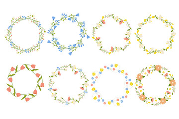 Set of floral frames on white isolated background, vector. For postcard design