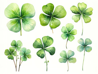 St patrick&rsquo;s day watercolor element collection containing lucky shamrock