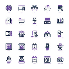 Furniture and Decoration icon pack for your website, mobile, presentation, and logo design. Furniture and Decoration icon dual tone design. Vector graphics illustration and editable stroke.