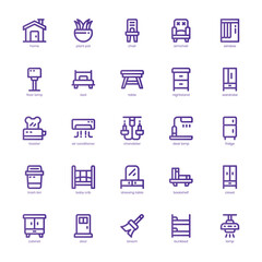 Furniture and Decoration icon pack for your website, mobile, presentation, and logo design. Furniture and Decoration icon basic line gradient design. Vector graphics illustration and editable stroke.