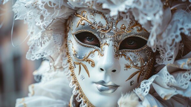 Female in a beautiful dress and venetian carnival mask