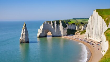 The famous cliffs at Etretat in Normandy, France - obrazy, fototapety, plakaty