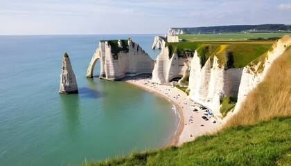 The famous cliffs at Etretat in Normandy, France - obrazy, fototapety, plakaty