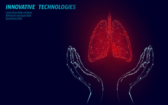 World Tuberculosis Day poster human lungs in hands blue background. TB awareness health care medicine center. Medical solidarity day concept low poly polygonal triangle line. Vector illustration - Powered by Adobe