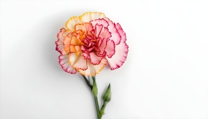 Top view beautiful multicolor carnation flower isolated on white background