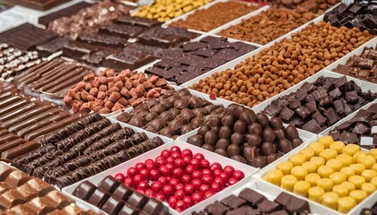 variety chocolate sweets on the Boqueria market in Spain - obrazy, fototapety, plakaty