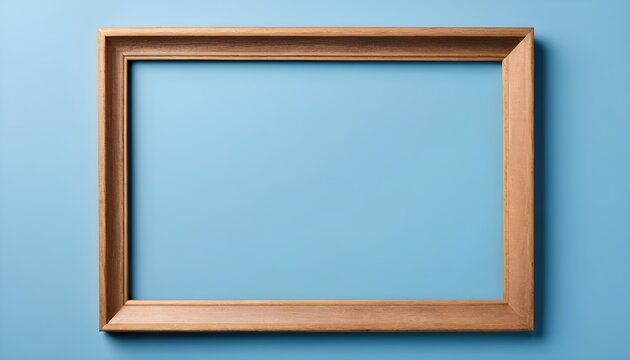 wooden frame on a classic blue background. blank photo frame isolate. flat lay, top view, copy space