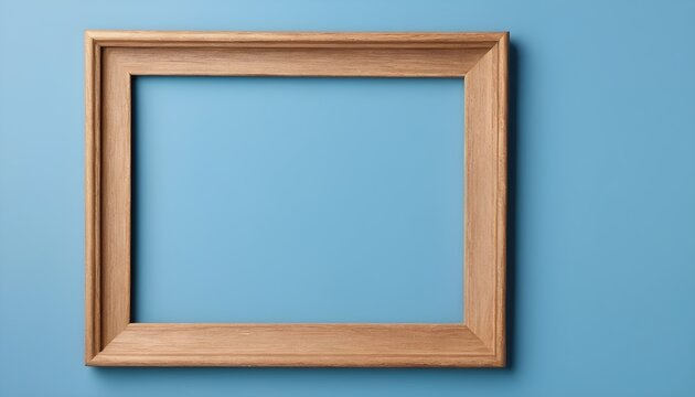 wooden frame on a classic blue background. blank photo frame isolate. flat lay, top view, copy space