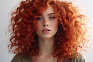 Close-up portrait of a sexy young redhead woman looking directly at the camera.