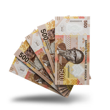 3D rendering of Stacks of Angolan Money 500 Kwanzas Banknotes