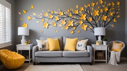 Gray and Yellow Wall Decals - obrazy, fototapety, plakaty