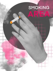 Hand with cigarette. Smoking area poster. 