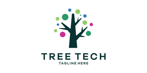 logo design combination of trees and modern technology, logo design template, symbol idea.