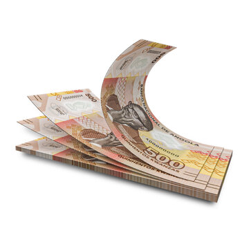 3D rendering of Stacks of Angolan Money 500 Kwanzas Banknotes