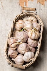 Close up view of sprouted dry garlic, healthy food ingredient, agricultural food harvest
- 738018951
