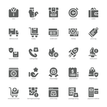 Shopping and Store icon pack for your website, mobile, presentation, and logo design. Shopping and Store icon glyph design. Vector graphics illustration and editable stroke.