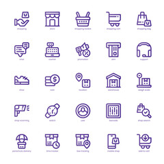 Shopping and Store icon pack for your website, mobile, presentation, and logo design. Shopping and Store icon basic line gradient design. Vector graphics illustration and editable stroke.