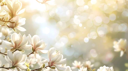 Plexiglas foto achterwand flowering magnolia blossom on sunny spring background, close-up of beautiful springtime flora, floral easter background concept with copy space © Ziyan