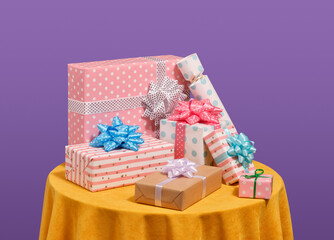 Festive mood and gifts, presents. Colorful celebration design.