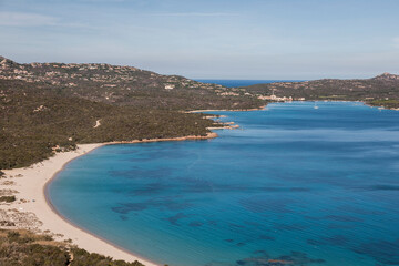 Fototapeta na wymiar aerial view of Costa Smeralda beach liscia Ruja, Sardinia