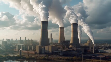 Smoke From The Chimney Of Coal Plant Factory. Concept Of Air Pollution. Global Warming Preventive Measures.