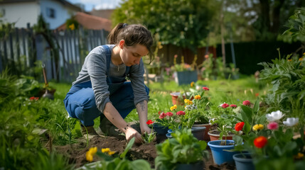 Fototapeta na wymiar femme en train de faire du jardinage