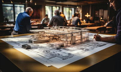 Blueprints come to life: an architecture model takes center stage on the table, where dreams and...