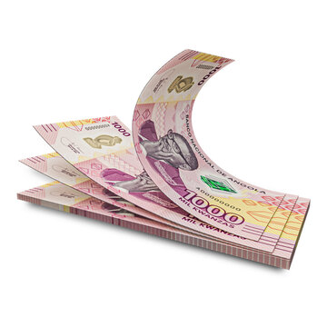 3D rendering of Stacks of Angolan Money 1000 Kwanzas Banknotes