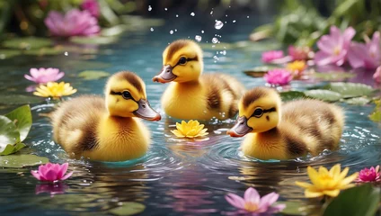 Gordijnen ducks in a pond © Shahzaib
