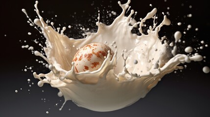 Milk crown splash, splashing in milk pool with ripples.