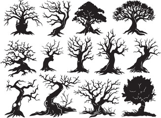 Set Trees. Hand drawn vector illustration	