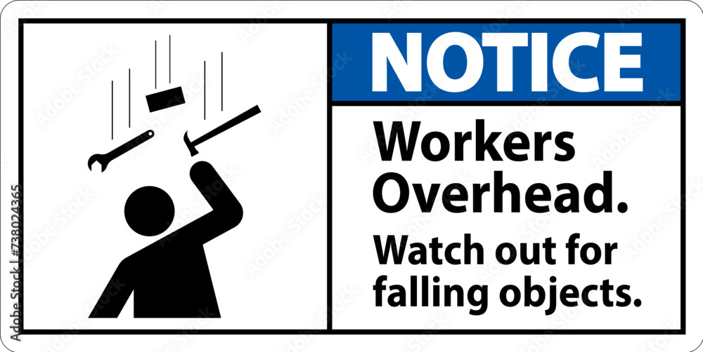 Wall mural Notice Falling Debris Sign, Workers Overhead Falling Objects