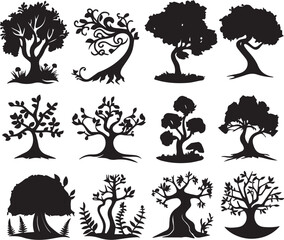 Set Trees. Hand drawn vector illustration	