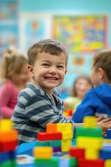 Fototapeta na wymiar a happy child playing in preschool