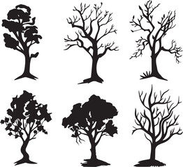 Set Trees. Hand drawn vector illustration	