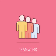 People communication icon in comic style. People cartoon vector illustration on isolated background. Partnership splash effect business concept.