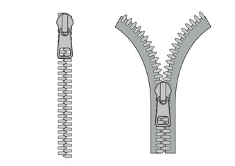 Zipper. Closed and open zip set. Vector © Olesya