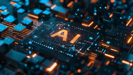 Fototapeta premium AI Illuminated: Engraved on the Heart of Technology