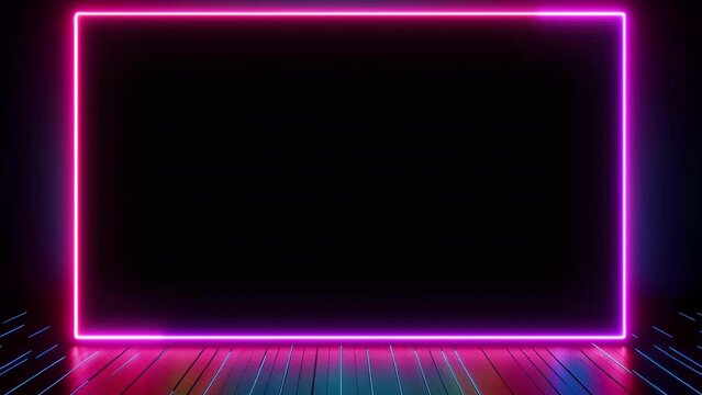 Pink neon frame on a black background with backlight.