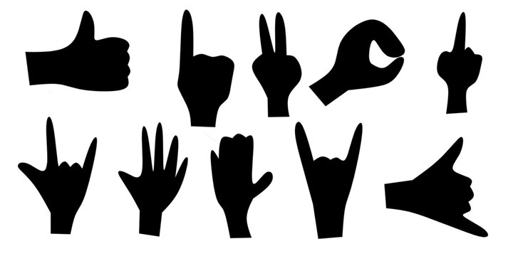 set of hand gestures isolated on white background 